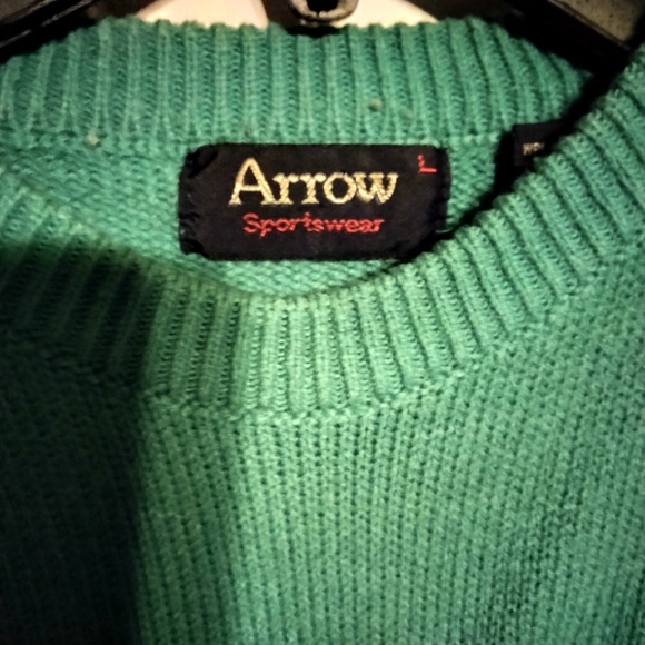 Vintage 80's Arrow SportsWear Teal Striped Crewneck 100% Acrylic Sweater( Size L - Picture 5 of 9